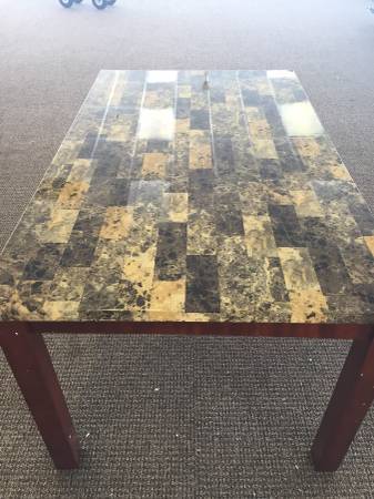 lot 38 image: Coaster Dining Table with Marble-Like Top Rich Cherry Finish