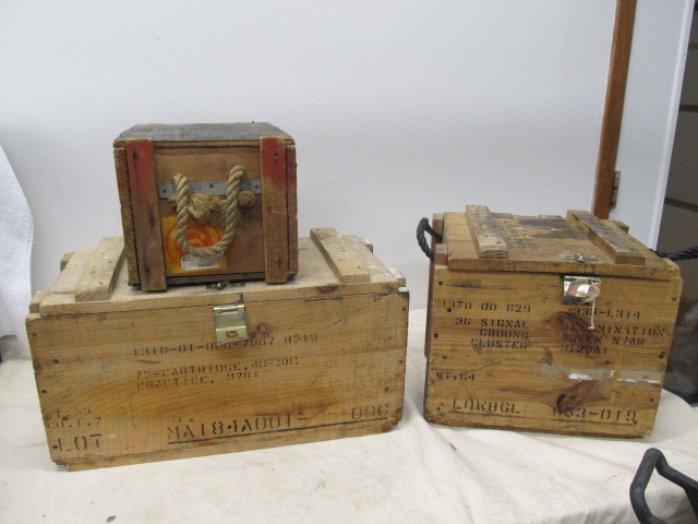 lot 11 image: 3 Vintage Wooden Ammo Crates