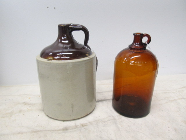 lot 24 image: Antique Stoneware Whiskey & Hilex Jugs