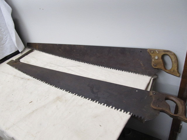 lot 26 image: 2 LARGE Antique Wood Handle Logging Saws