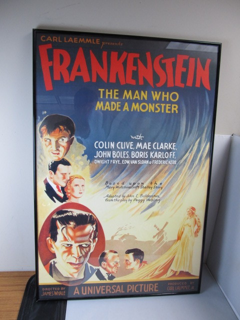 lot 99 image: Large Vintage Style Framed FRANKENSTEIN Movie Poster
