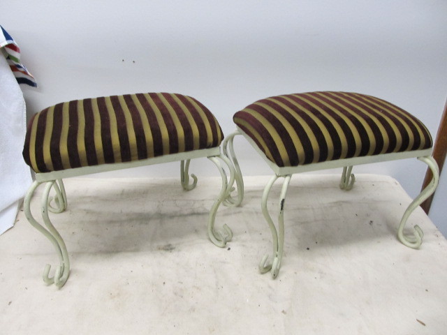 lot 110 image: Matching Pair of Padded Iron Footstools