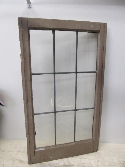 lot 118 image: Antique 9-Pane Leaded Glass Window