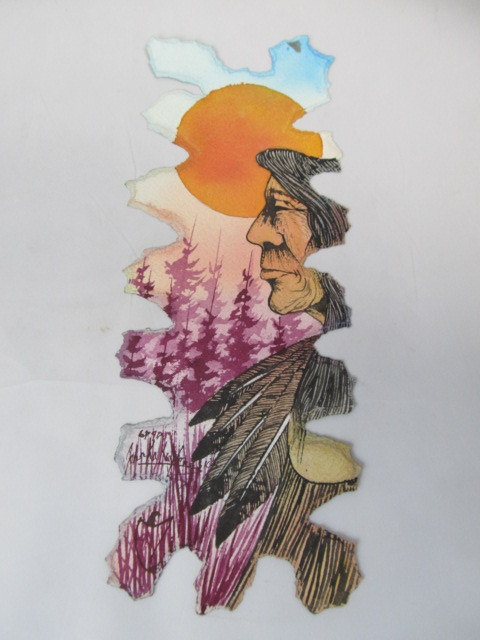 lot 57 image: Original Signed John Kaykaygeesick Sr. Native American Watercolor & Ink Painting