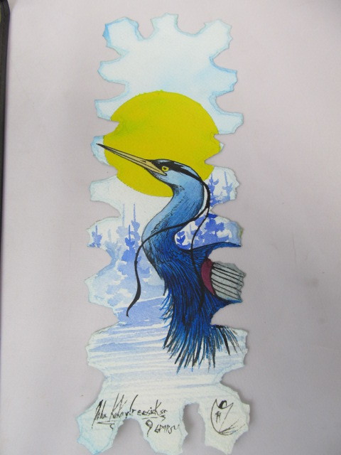 lot 59 image: Original Signed John Kaykaygeesick Sr. Native American Watercolor & Ink Painting