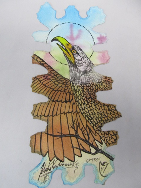 lot 60 image: Original Signed John Kaykaygeesick Sr. Native American Watercolor & Ink Painting