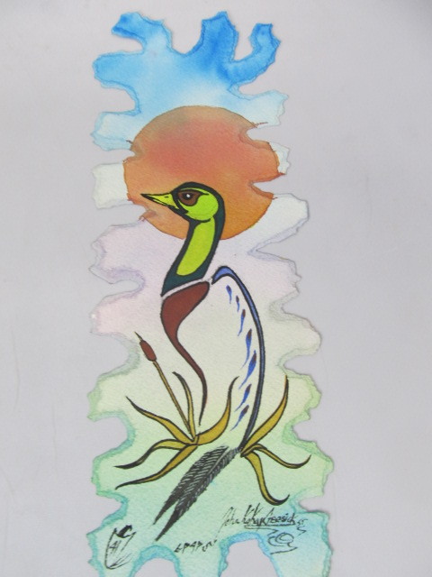 lot 61 image: Original Signed John Kaykaygeesick Sr. Native American Watercolor & Ink Painting