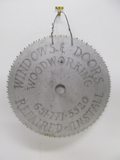 lot 136 image: Large Vintage Painted Sawblade Woodworking Shop Sign