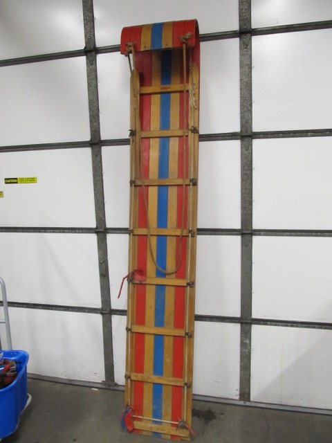lot 143 image: LARGE Vintage Hawthorne Wooden Toboggan 