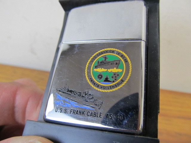 lot 160 image: USS Frank Cable AS-40 Zippo Lighter wCase