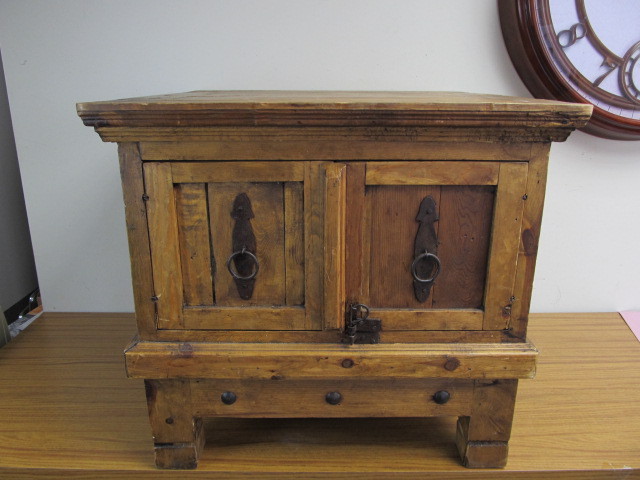 lot 8 image: Primitive Wood & Cabinet Table wIron Hardware