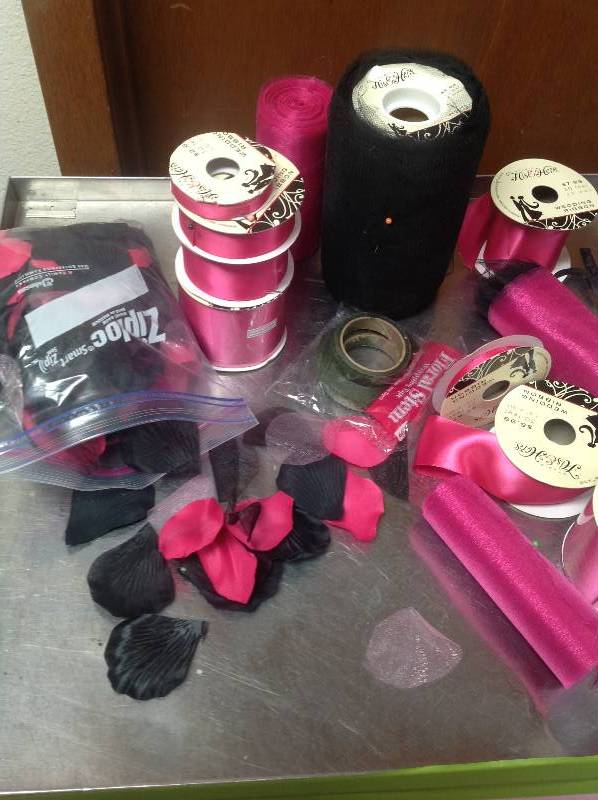 Wedding Decor - Ribbon, Mesh and Petals - Red and Pink