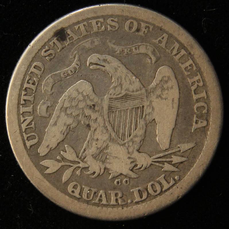 1876-CC CARSON CITY SEATED LIBERTY QUARTER VG