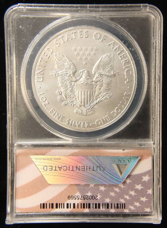 2011 AMERICAN SILVER EAGLE 1 TROY OZ. .999 FINE SILVER MS70 FLAG LABEL ANACS