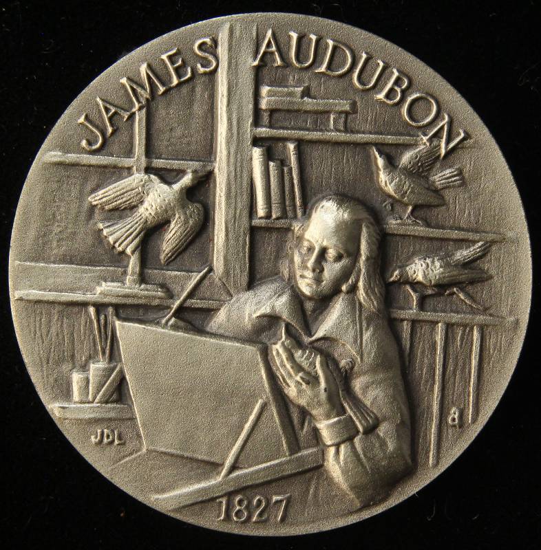 VINTAGE JOHN JAMES AUDUBON 1.11 TROY OZ. STERLING SILVER ART ROUND LONGINES SYMPHONETTE SOCIETY