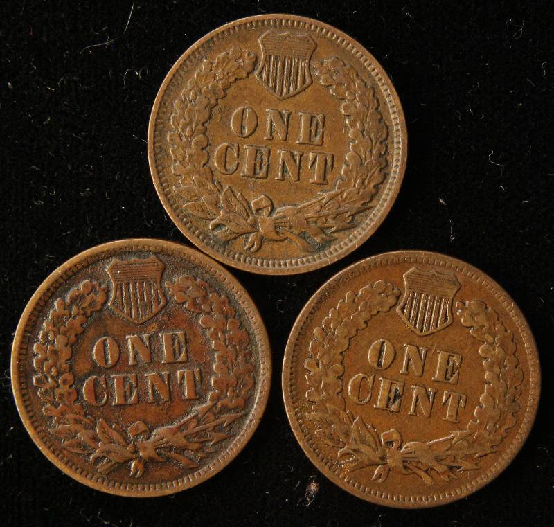 3 INDIAN HEAD CENTS 1900, 1901, 1905 VF-XF