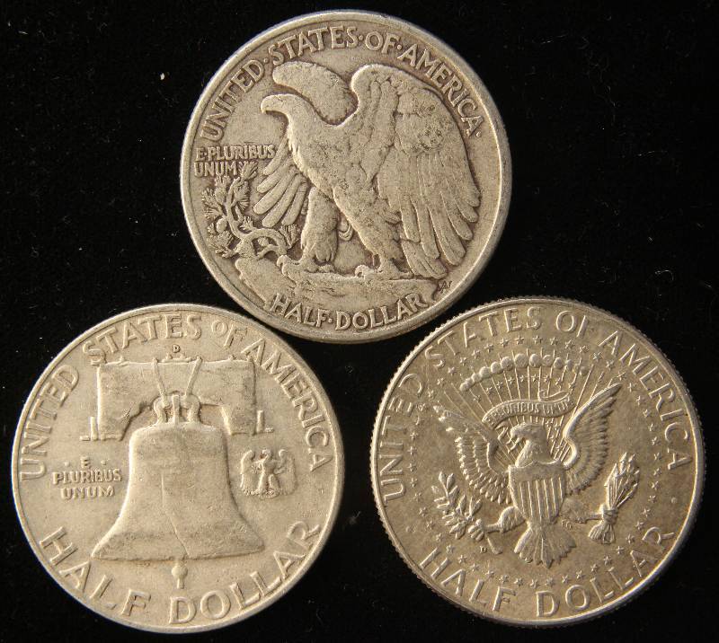 3 SILVER HALF DOLLARS 1942, 1959-D, 1964-D