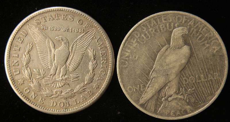 2 SILVER DOLLARS 1921-S MORGAN & 1922 PEACE