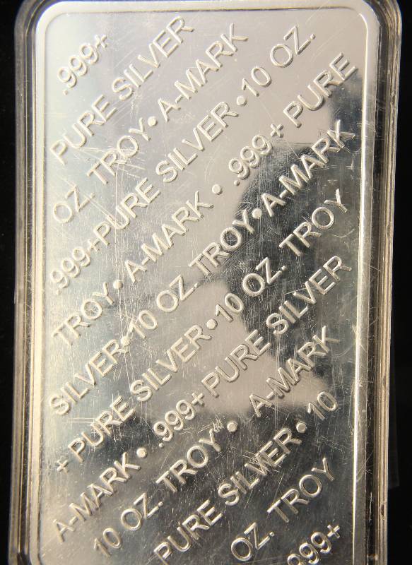 10 TROY Oz. .999 FINE SILVER BAR A-MARK IN AIRTITE HOLDER