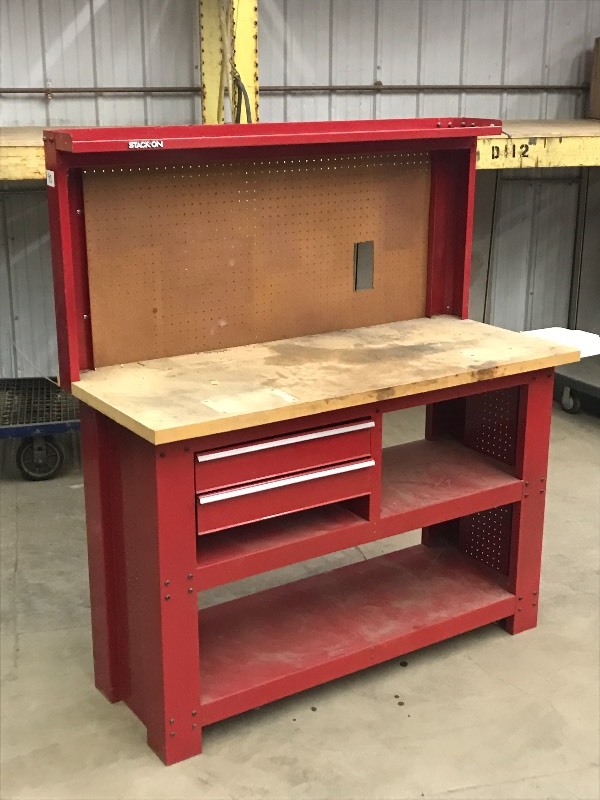lot 93 image: Stack-On 5ft Shop Bench With Peg-Bo...