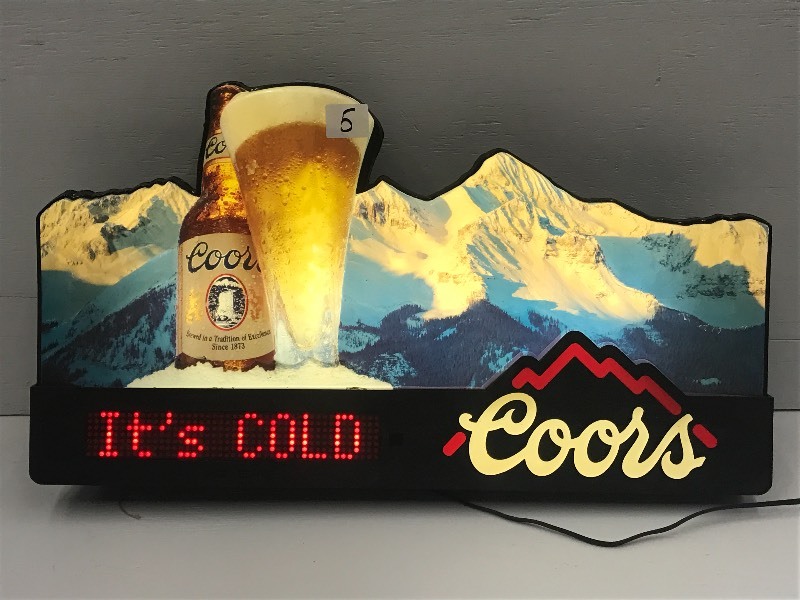 lot 5 image: Coors Lighted 3D Beer Sign, 19x34...