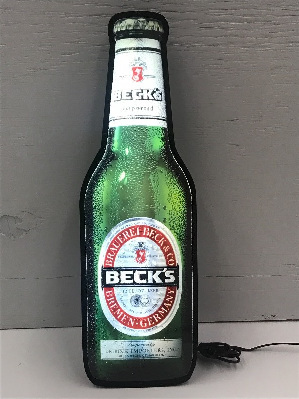 lot 17 image: Becks Lighted Beer Bottle Sign, 8x...