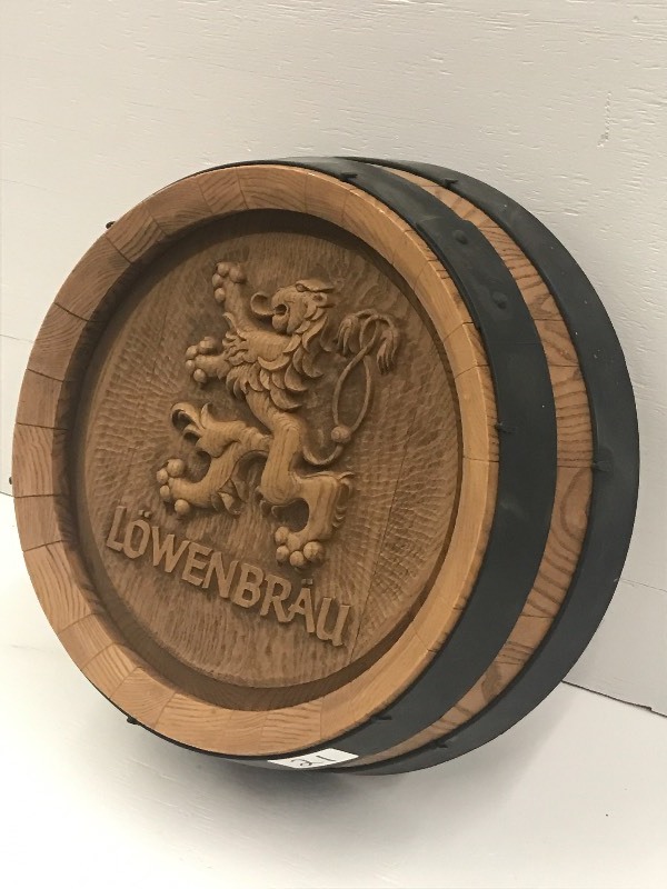 lot 21 image: Lowerbrau Plastic Keg Sign, 6x18 ...