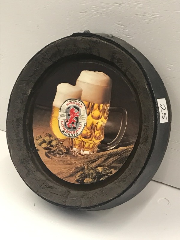 lot 25 image: Lowerbrau Beer Plastic Keg Sign, 3...