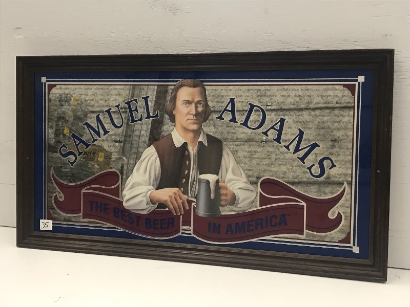 lot 35 image: Samuel Adams Framed Mirrored Beer S...
