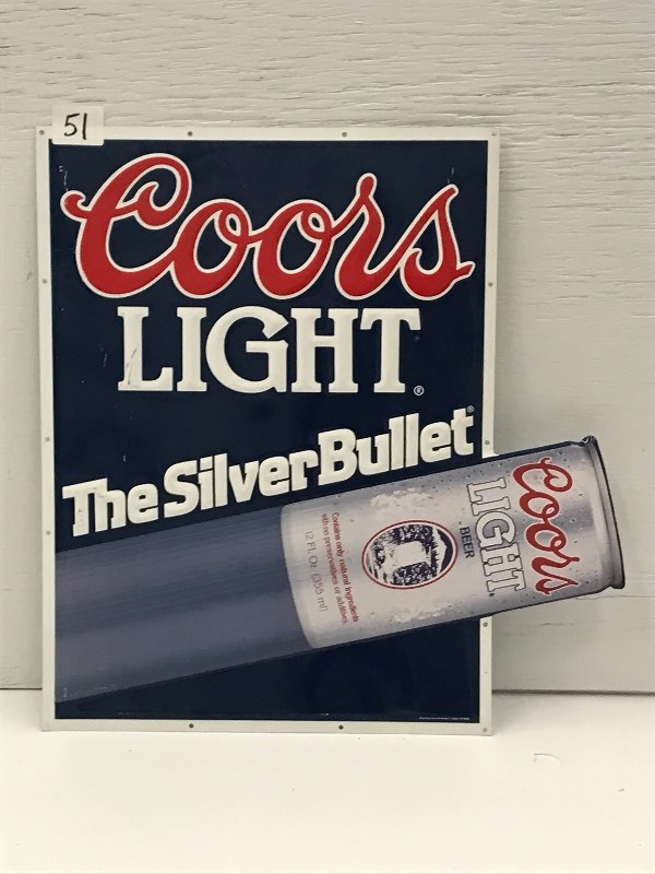 lot 51 image: Coors Light Tin Beer Sign, 23x24 ...