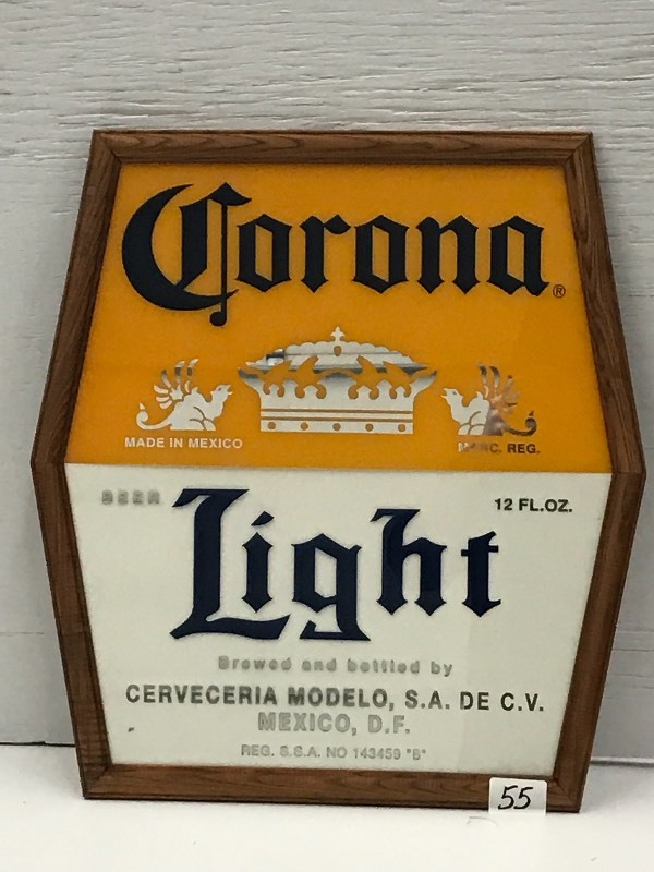 lot 55 image: Corona Light Framed Mirrored Beer S...
