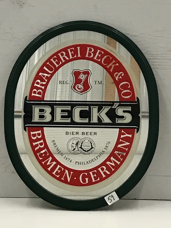 lot 59 image: Becks Framed Mirrored Beer Sign, 26...