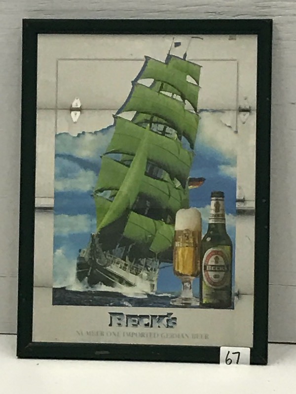lot 67 image: Becks Framed Mirrored Beer Sign, 17...