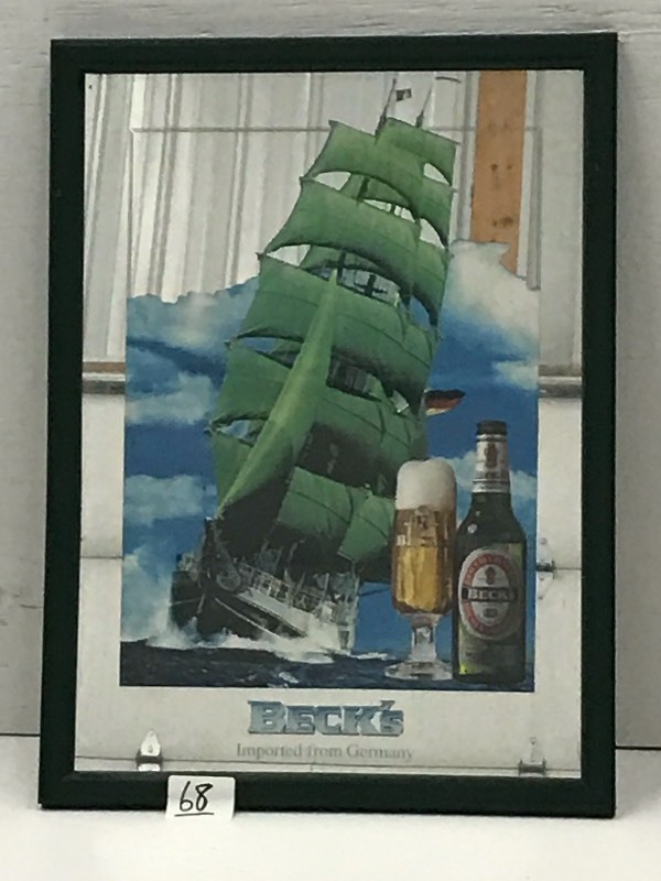 lot 68 image: Becks Framed Mirrored Beer Sign, 17...