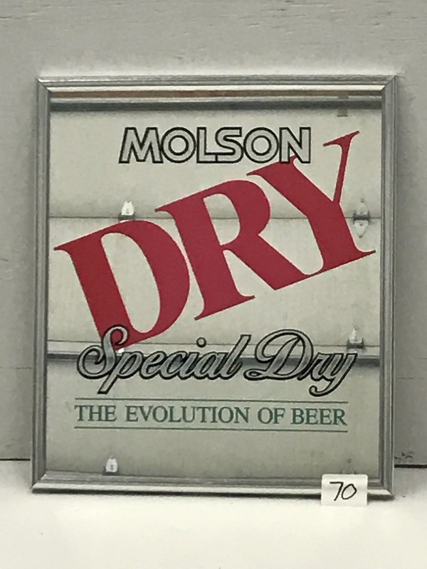 lot 70 image: Molson Dry Framed Mirrored Beer Sig...