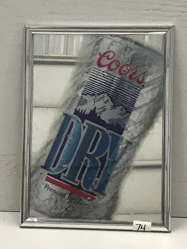 lot 74 image: Coors Dry Framed Mirrored Beer Sign...
