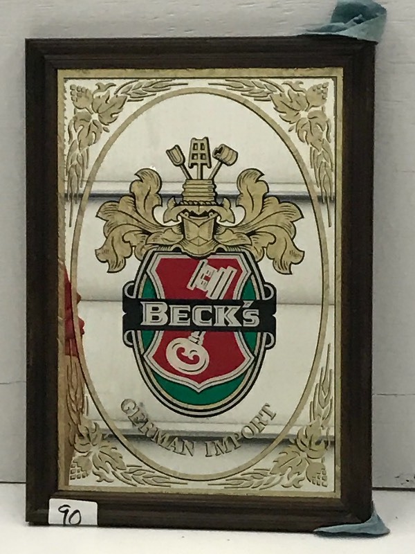 lot 90 image: Becks Framed Mirrored Beer Sign, 14...