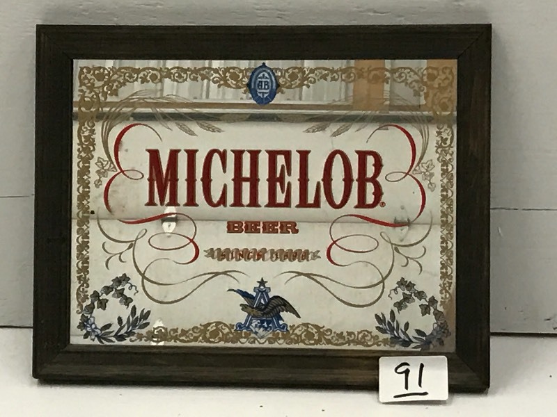 lot 91 image: Michelob Framed Mirrored Beer Sign,...