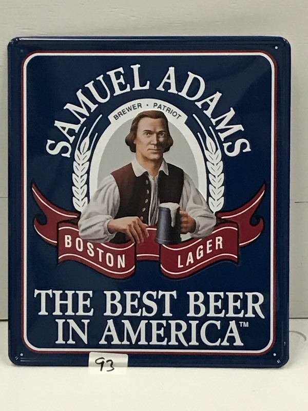 lot 93 image: Samuel Adams Tin Beer Sign, 14x17...