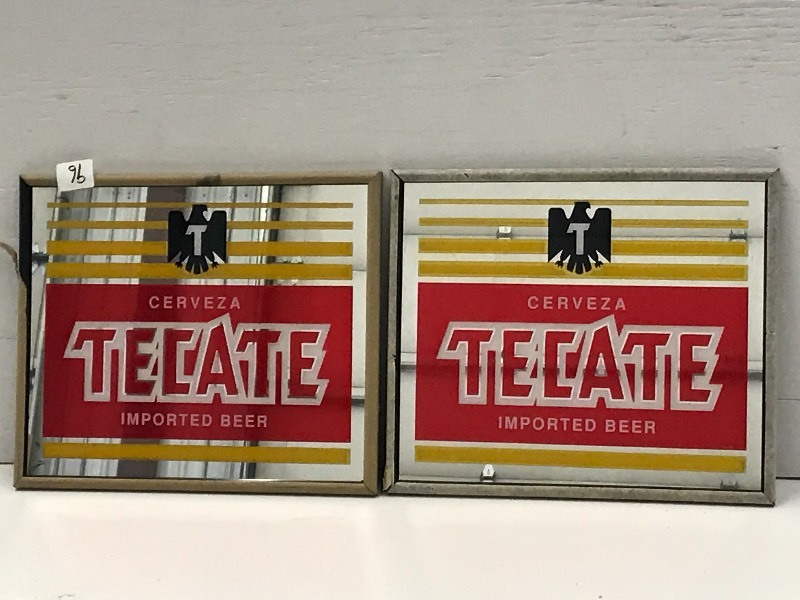 lot 96 image: (2) Tecate Framed Mirrored Beer Sig...