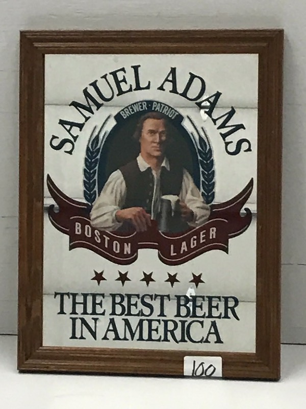 lot 100 image: Samuel Adams Framed Mirrored Beer S...