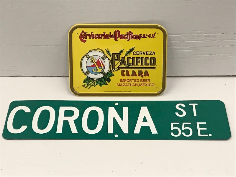 lot 103 image: (1) Corona Tin Beer Sign 6x24 & (...