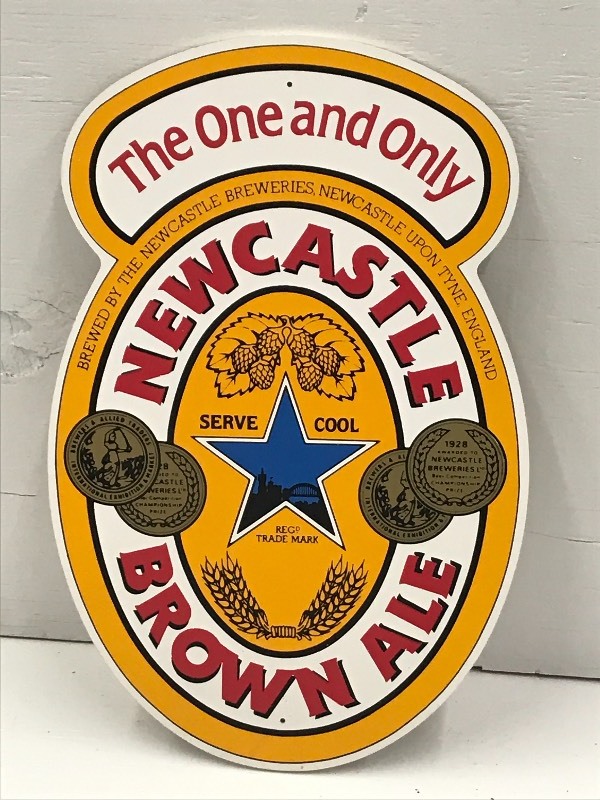 lot 104 image: New Castle Wooden Beer Sign, 12x18...