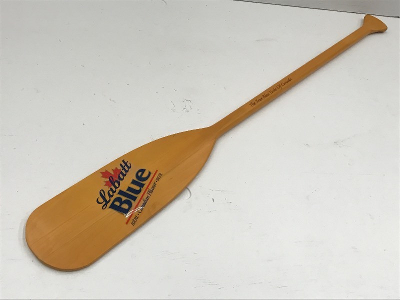 lot 111 image: (1) Labatt Blue Wooden Canoe Paddle...