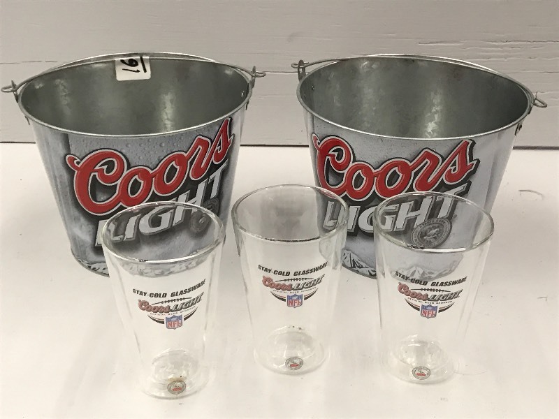 lot 169 image: (2) Coors Light Beer Buckets & (3) ...