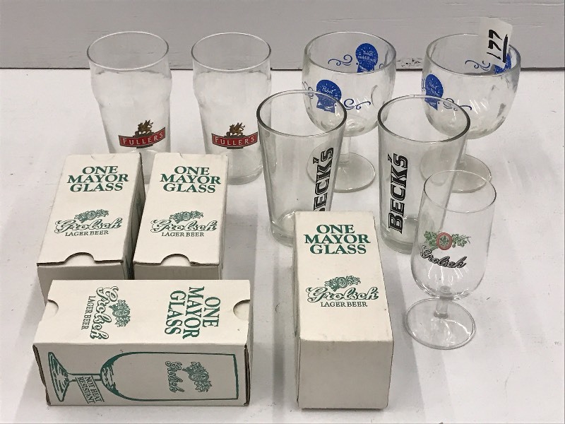 lot 177 image: Lot Of (10) Assorted Beer Glasses ...