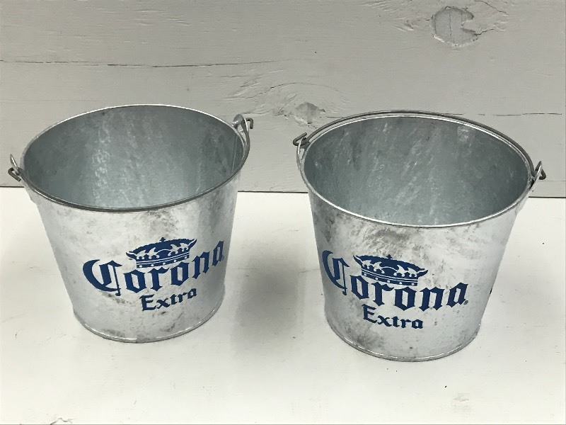 lot 187 image: (2) Corona Extra Galvanized Beer Bu...