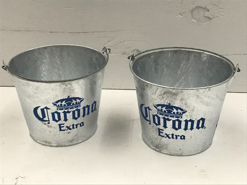 lot 188 image: (2) Corona Extra Galvanized Beer Bu...