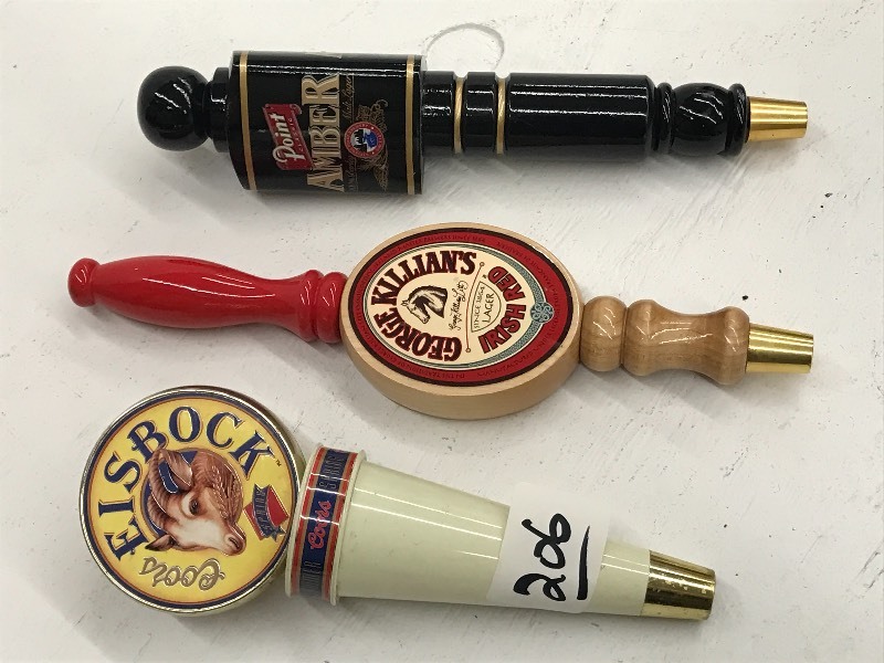 lot 206 image: Lot Of (3) Assorted Beer Tap Handle...