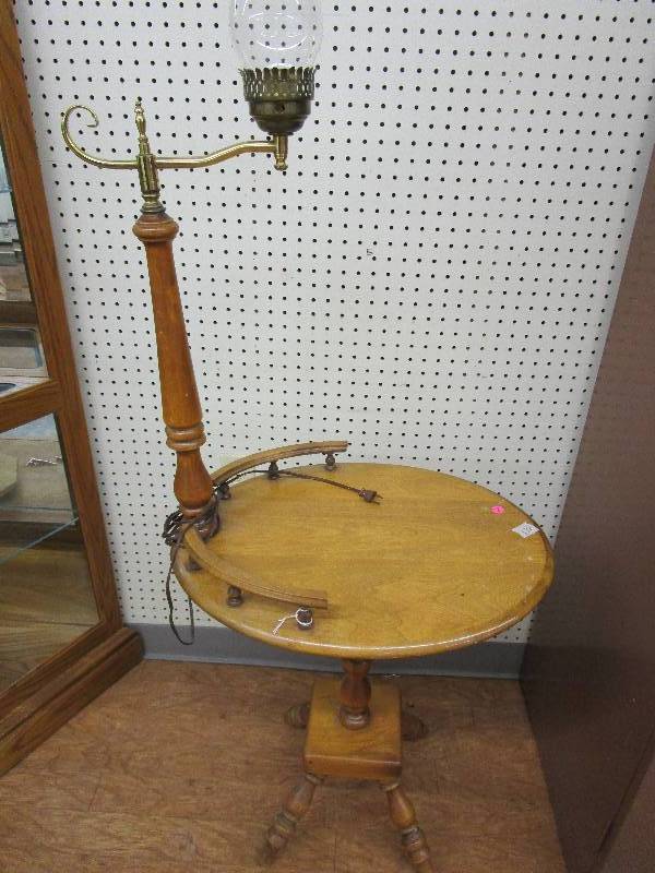 Wood Table With Lamp - 24H(To Base) 56H(To Top of Lamp), 22x17 W